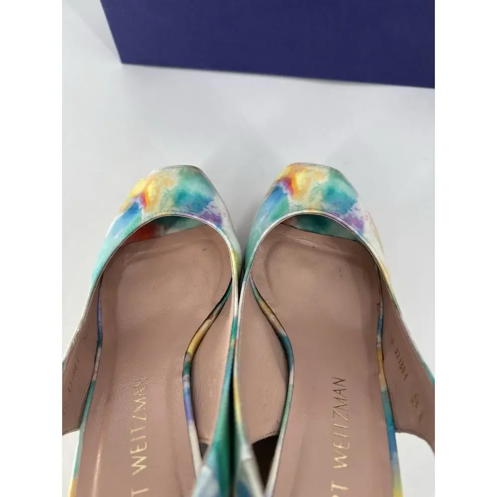Stuart Weitzman Jean Slingback Wedges Sandals 5.5 Multicolor Patent Leather Peep